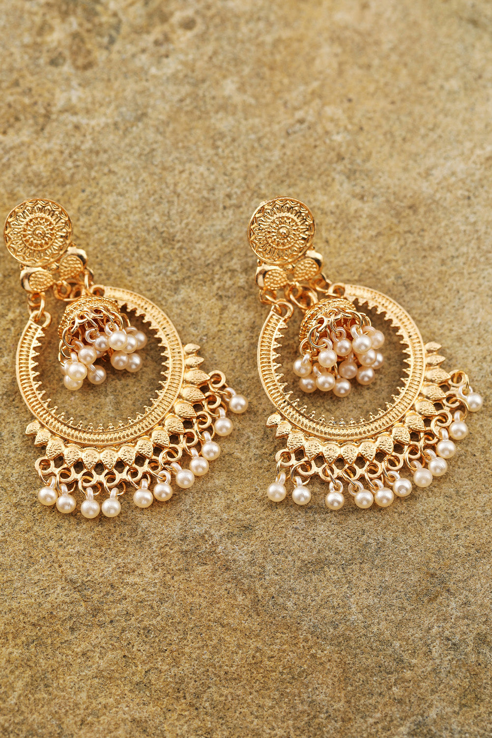 Boho Pearl Tasseled Plated Alloy Dangle Earrings | Gold