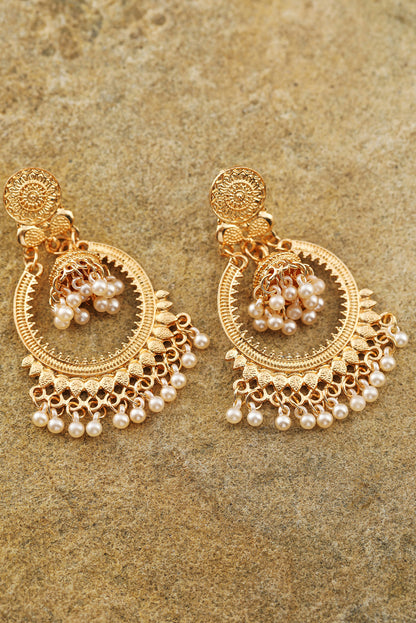 Boho Pearl Tasseled Plated Alloy Dangle Earrings | Gold