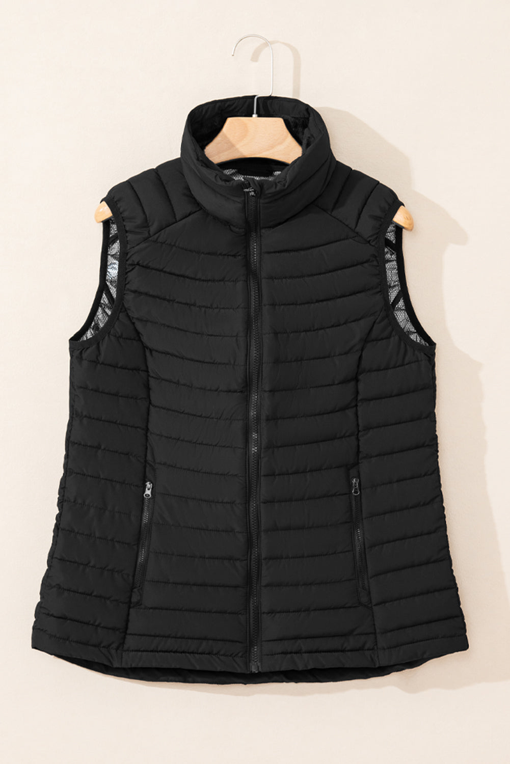 Plush Collared Quilted Zipped Puffer Vest | Black