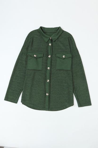 Contrast Flap Pockets Relaxed Shacket | Green