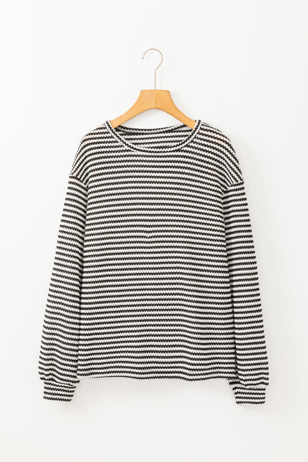 Round Neck Drop Shoulder Long Sleeve Top | Black Stripe