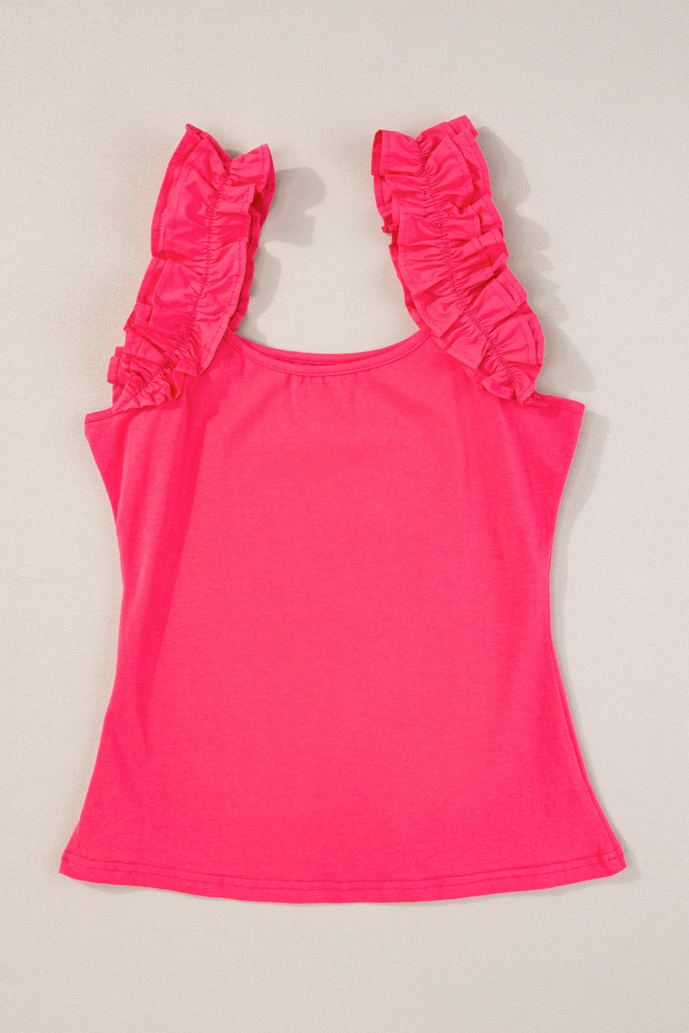 Ruffled Wide Straps Slim Tank Top | Strawberry Pink