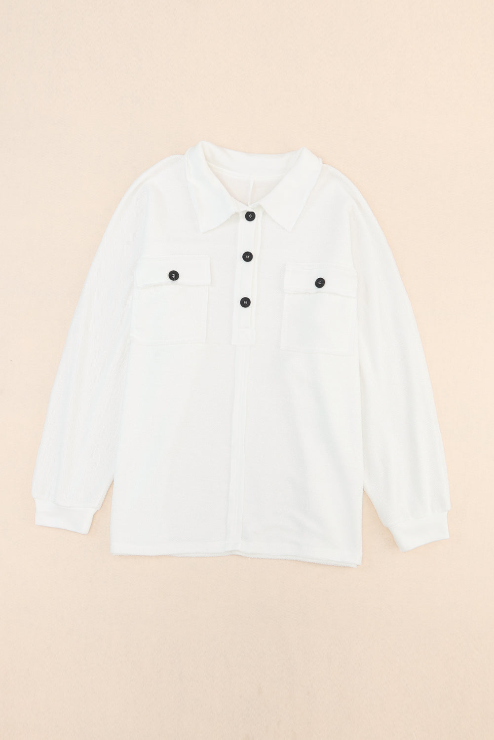 Plus Size Long Sleeve Flap Pocket Henley Top | White