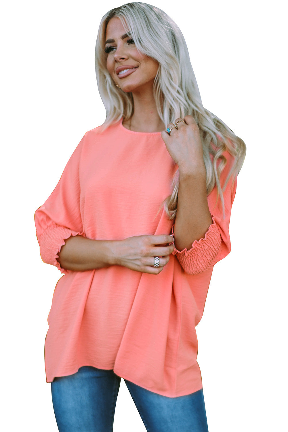 Smocked Wrist Shift Top | Pink