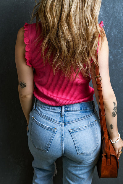 Ribbed Ruffled Sweater Tank | Bright Pink