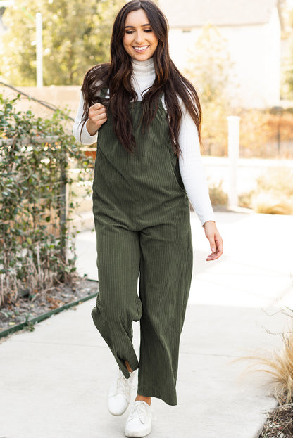 Solid Pocketed Loose Fit Corduroy Overall | Jungle Green