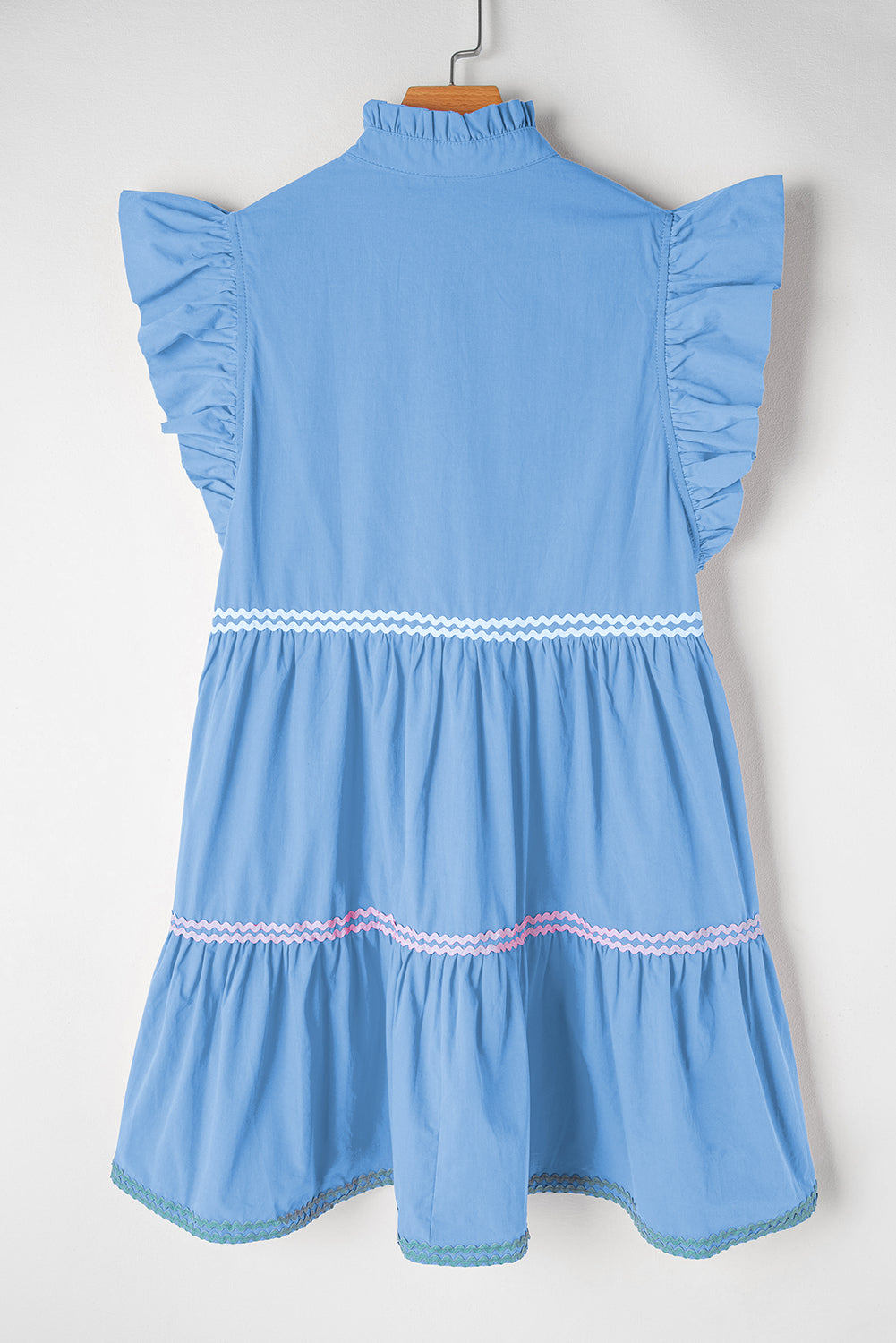 Ric Rac Colourblock Flutter Sleeve V Neck Tiered Dress | Beau Blue