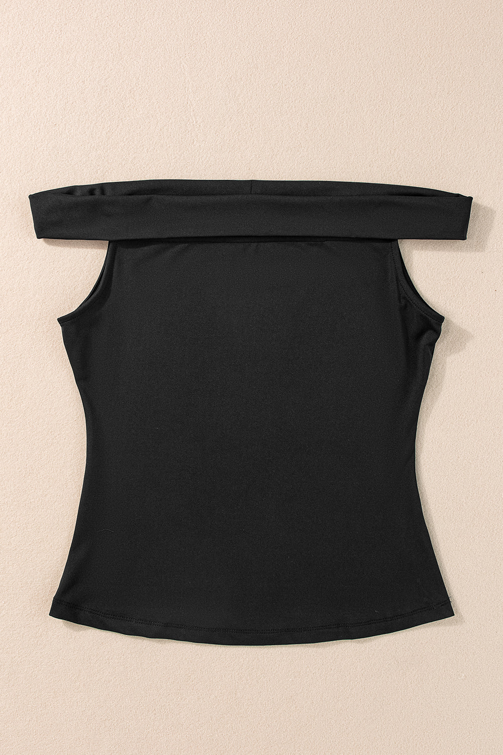 Folded Off Shoulder Slim Top | Black