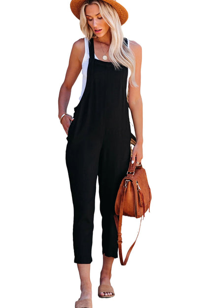 Adjustable Buckle Straps Cropped Jumpsuit | Black