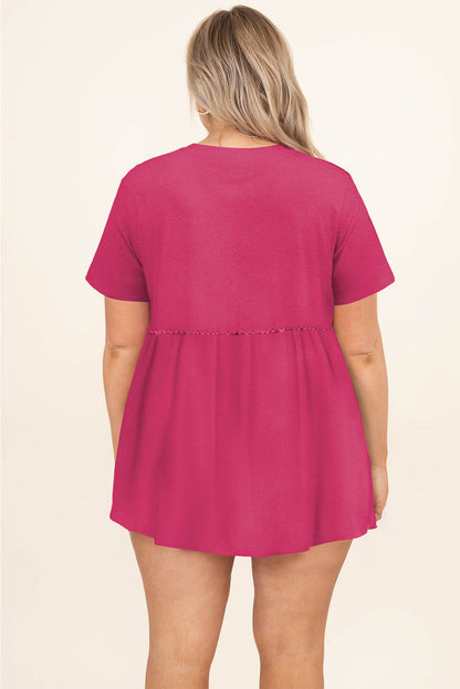 Solid Short Sleeve Flowy Plus Size Top | Rose Red