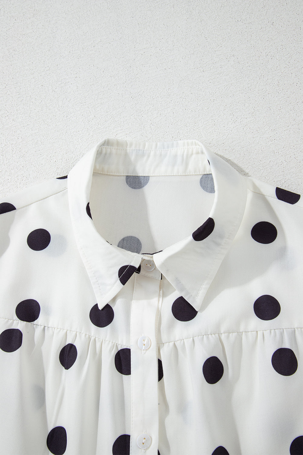 Polka Dot Print Short Sleeve Collar Buttoned Tiered Babydoll Dress | White