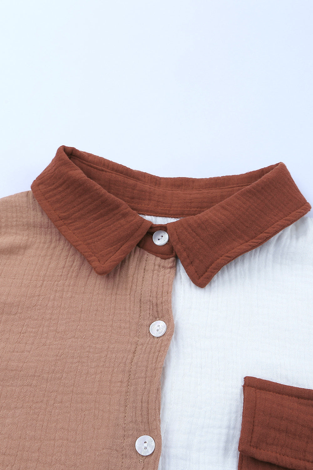 Colour Block Textured Long Sleeve Shirt With Pocket | Brown