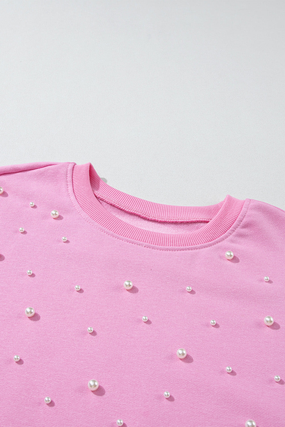 Pearl Detail Ribbed Crew Neck Sweatshirt | Bonbon