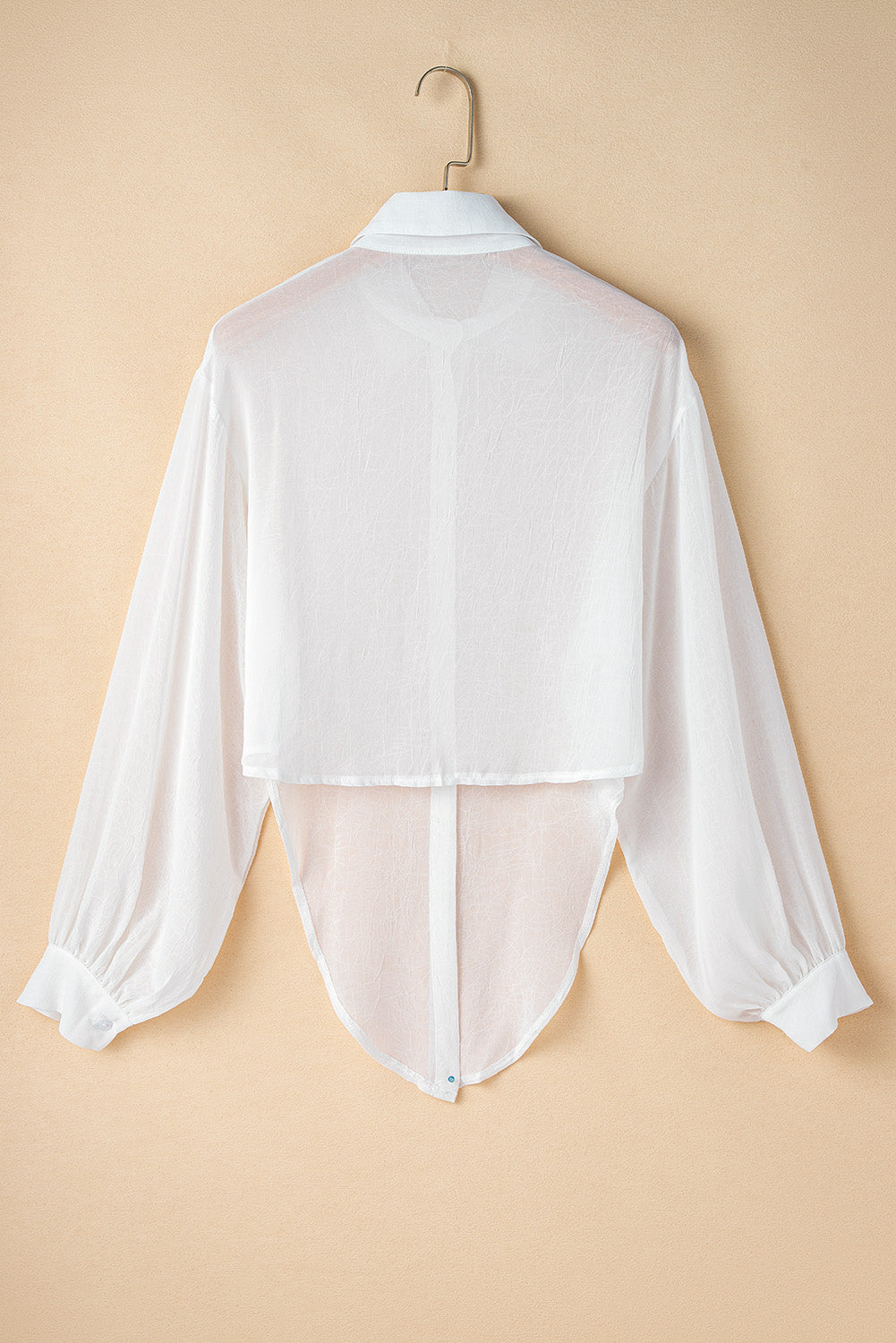 Solid Knotted Front Loose Fit Sheer Shirt | White