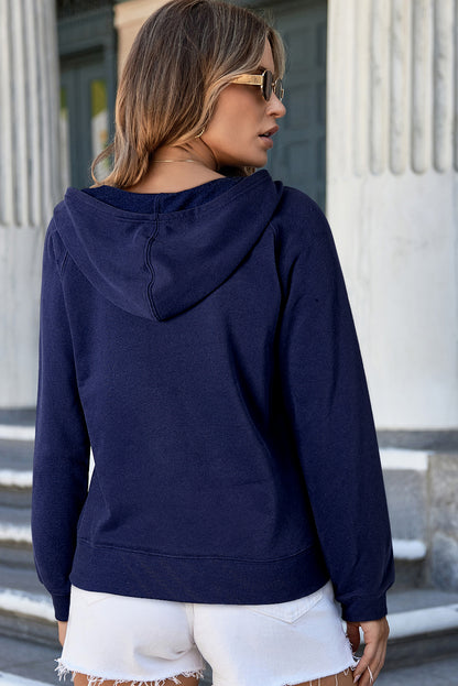 Solid Colour Fleece Lined Zip Up Hoodie | Navy Blue