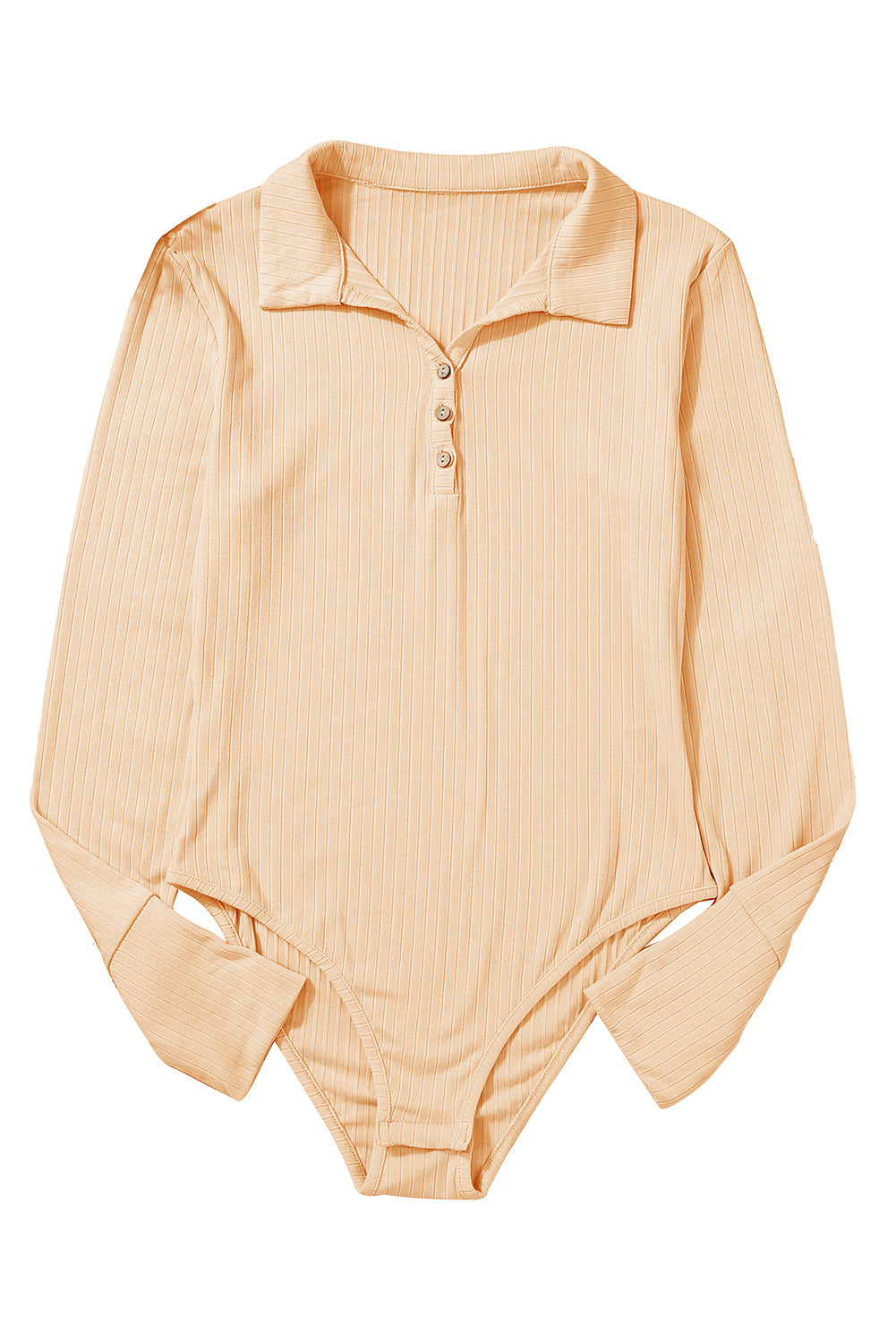 Collared Ribbed Long Sleeve Bodysuit | Apricot