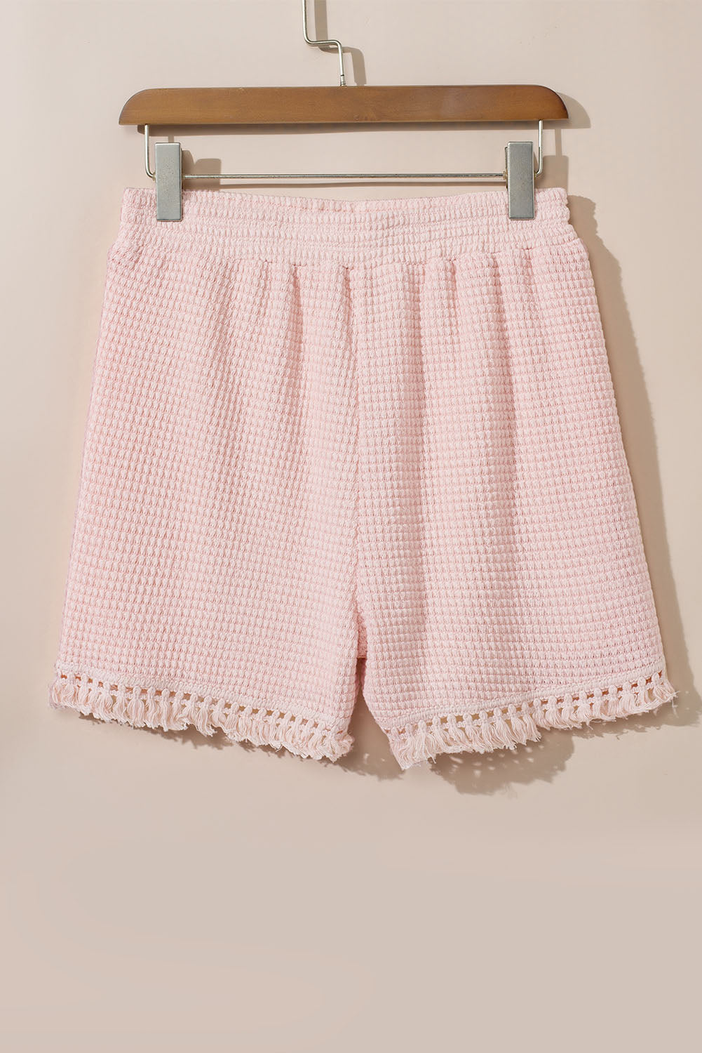 Fringe Trim Textured Short Two Piece Set | Pink