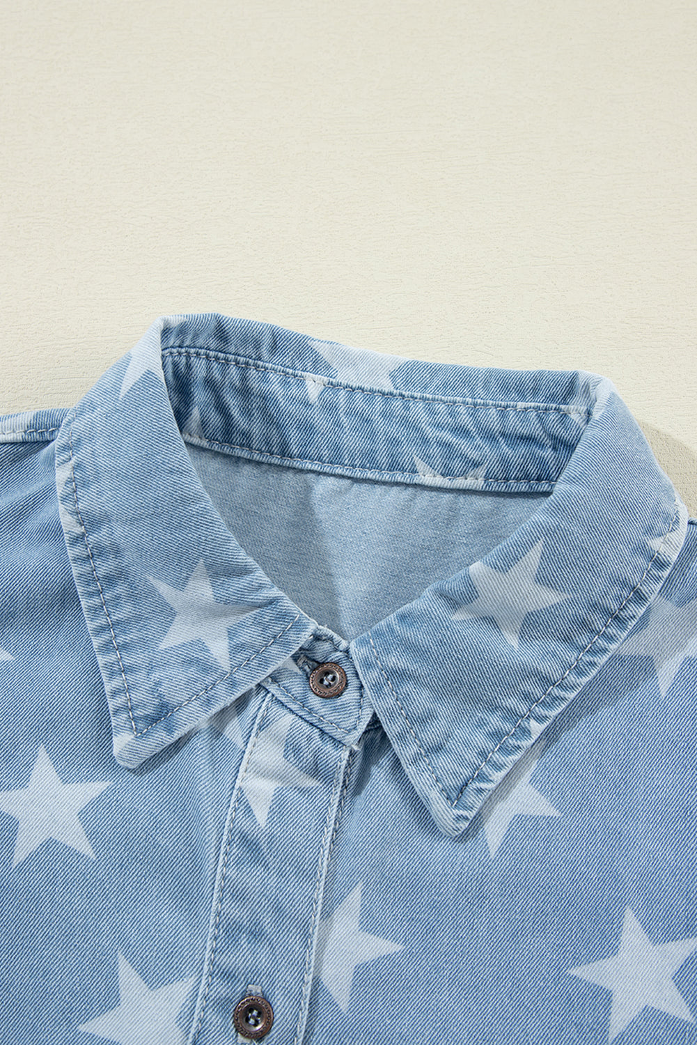 Star Print Light Wash Raw Hem Denim Jacket | Sky Blue