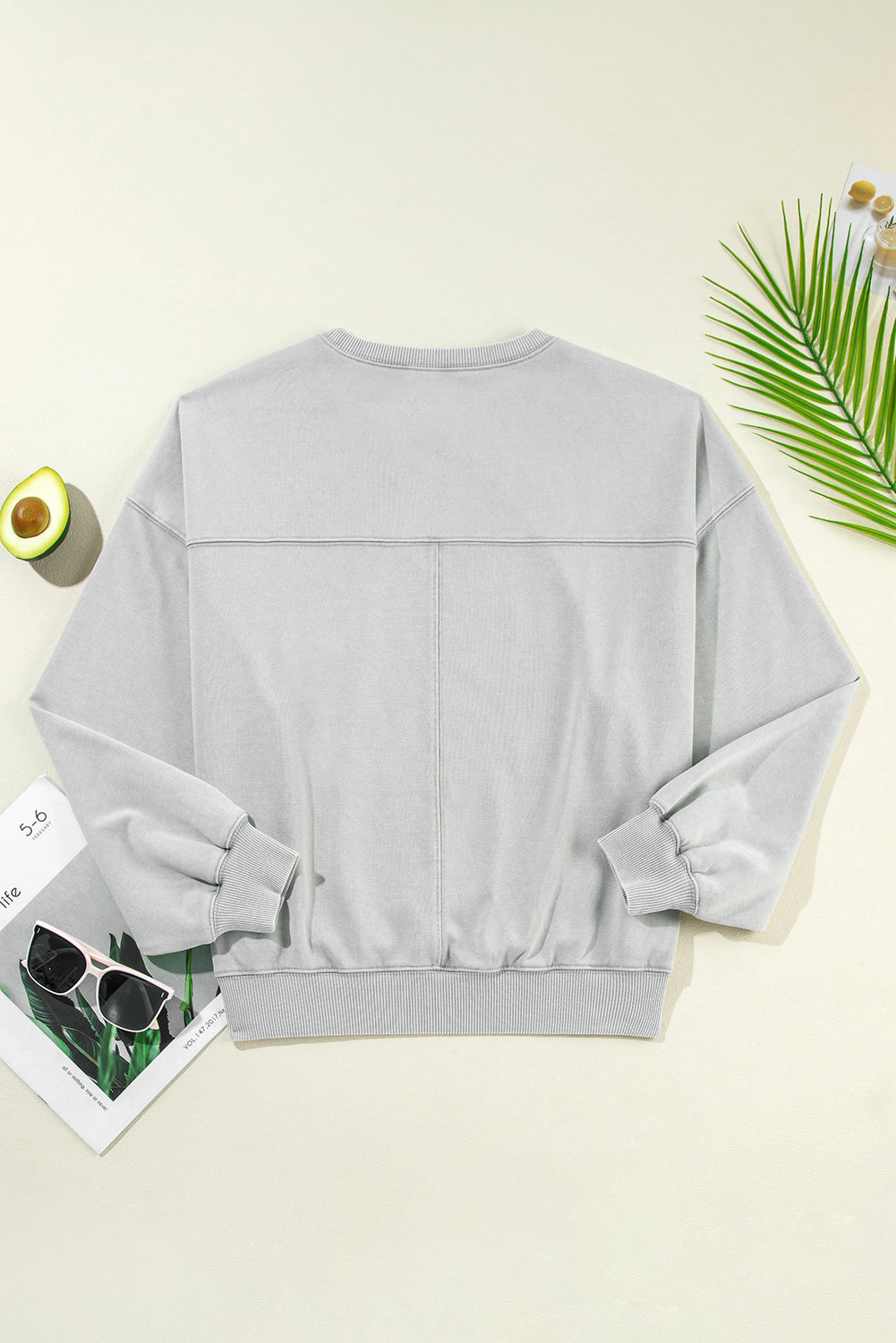 Exposed Seam Batwing Sleeve Drop Shoulder Sweatshirt | Gray