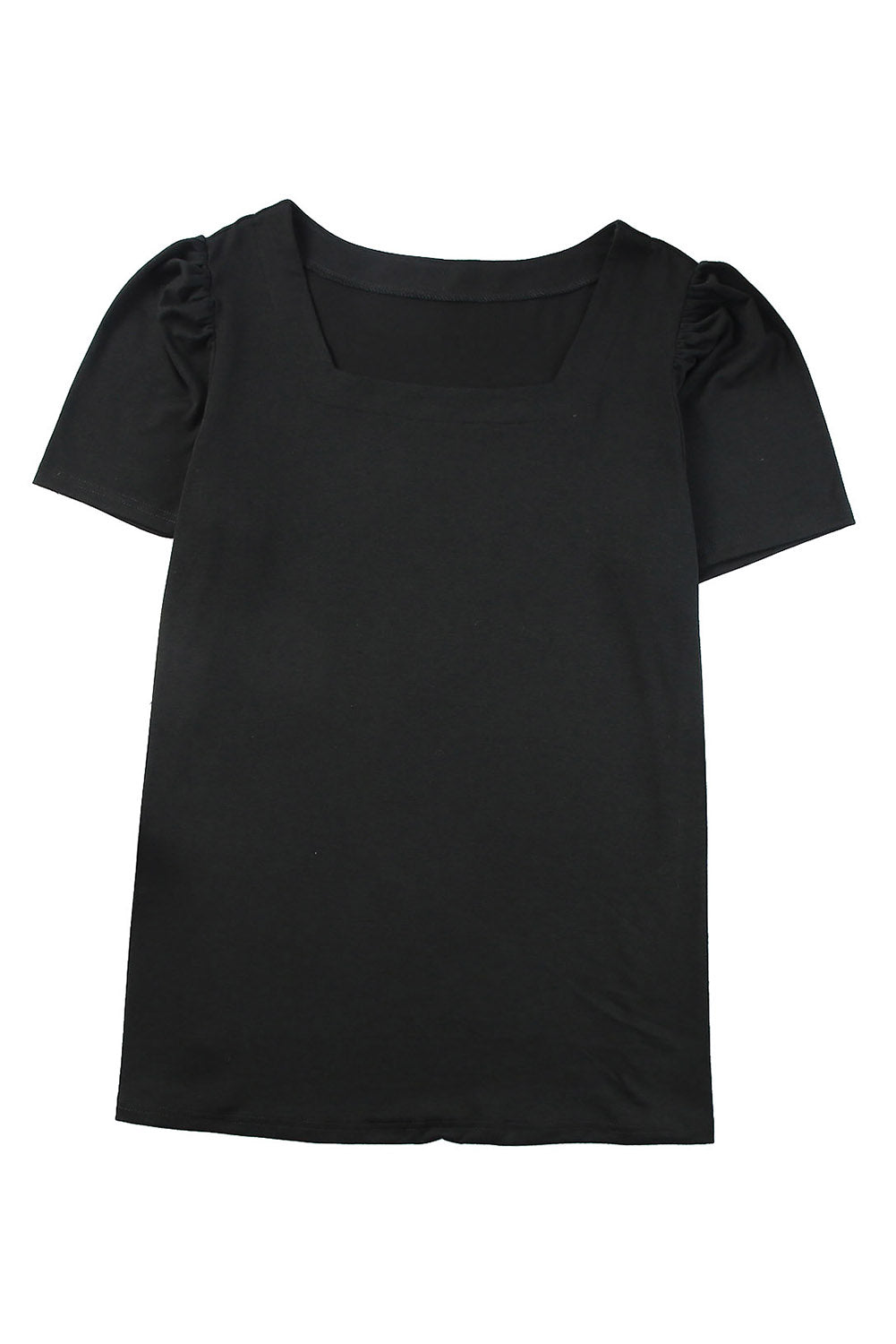 Plus Size Square Neck Ruched Shoulder Short Sleeve Top | Black