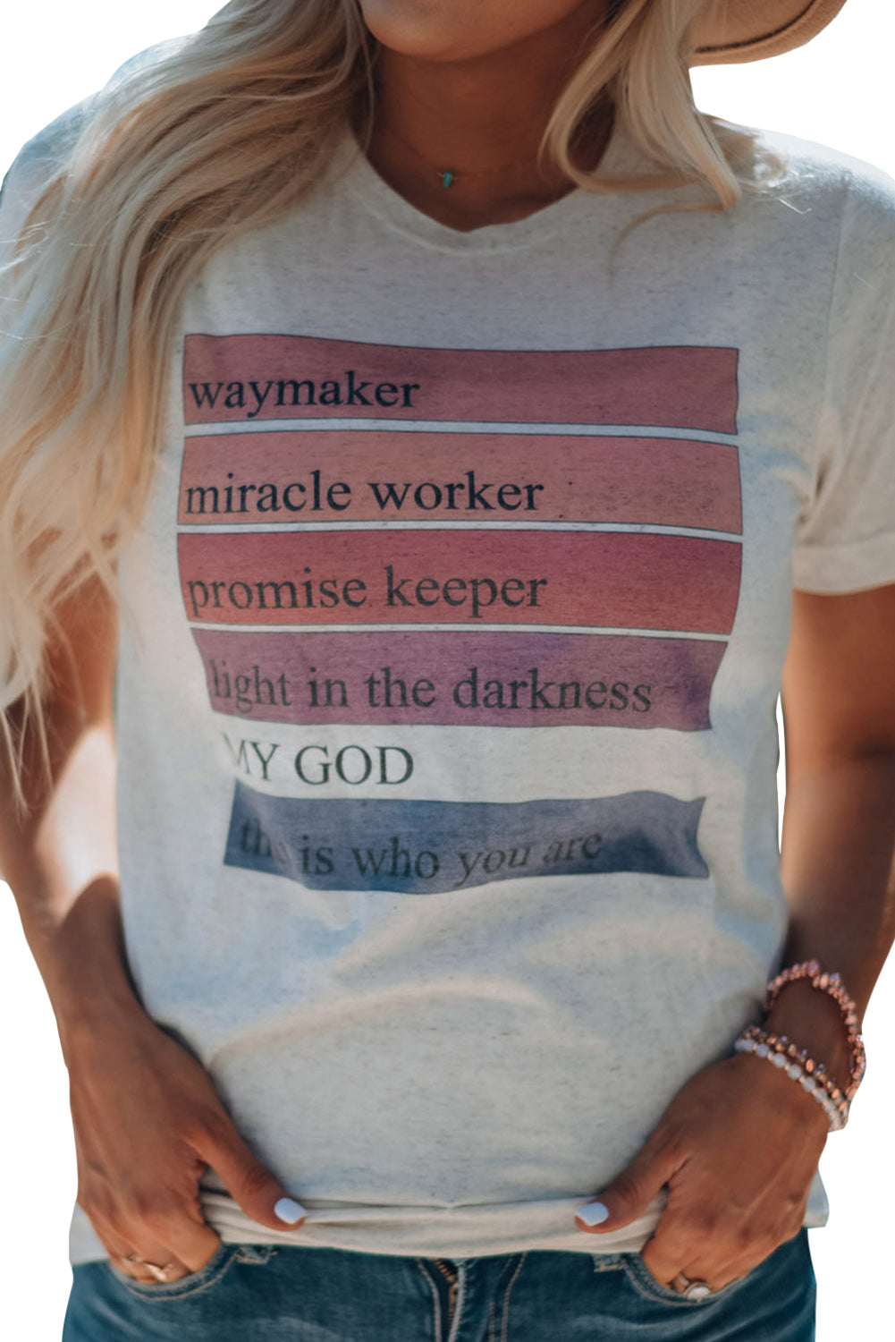 God Waymaker Miracle Worker Promise Keeper Graphic Tee | White