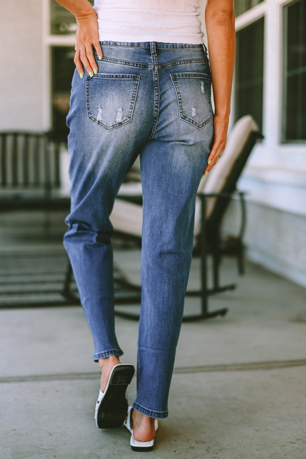 American Flag Patched Distressed Jeans | Sky Blue