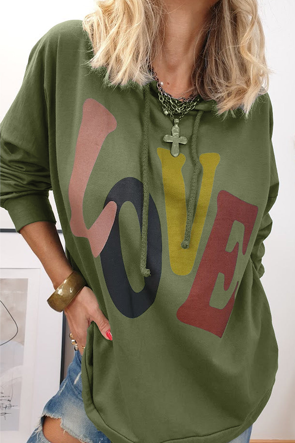 Love Letter Graphic Drop Shoulder Oversize Hoodie | Mist Green