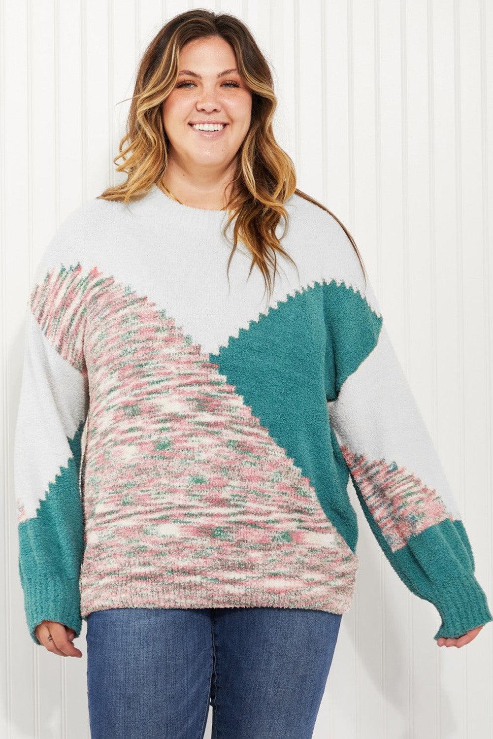 Scalloped Colour Block Plus Size Sweater | Multicolour