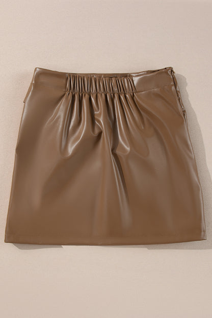 Bowknot Faux Leather Mini Skirt | Coffee