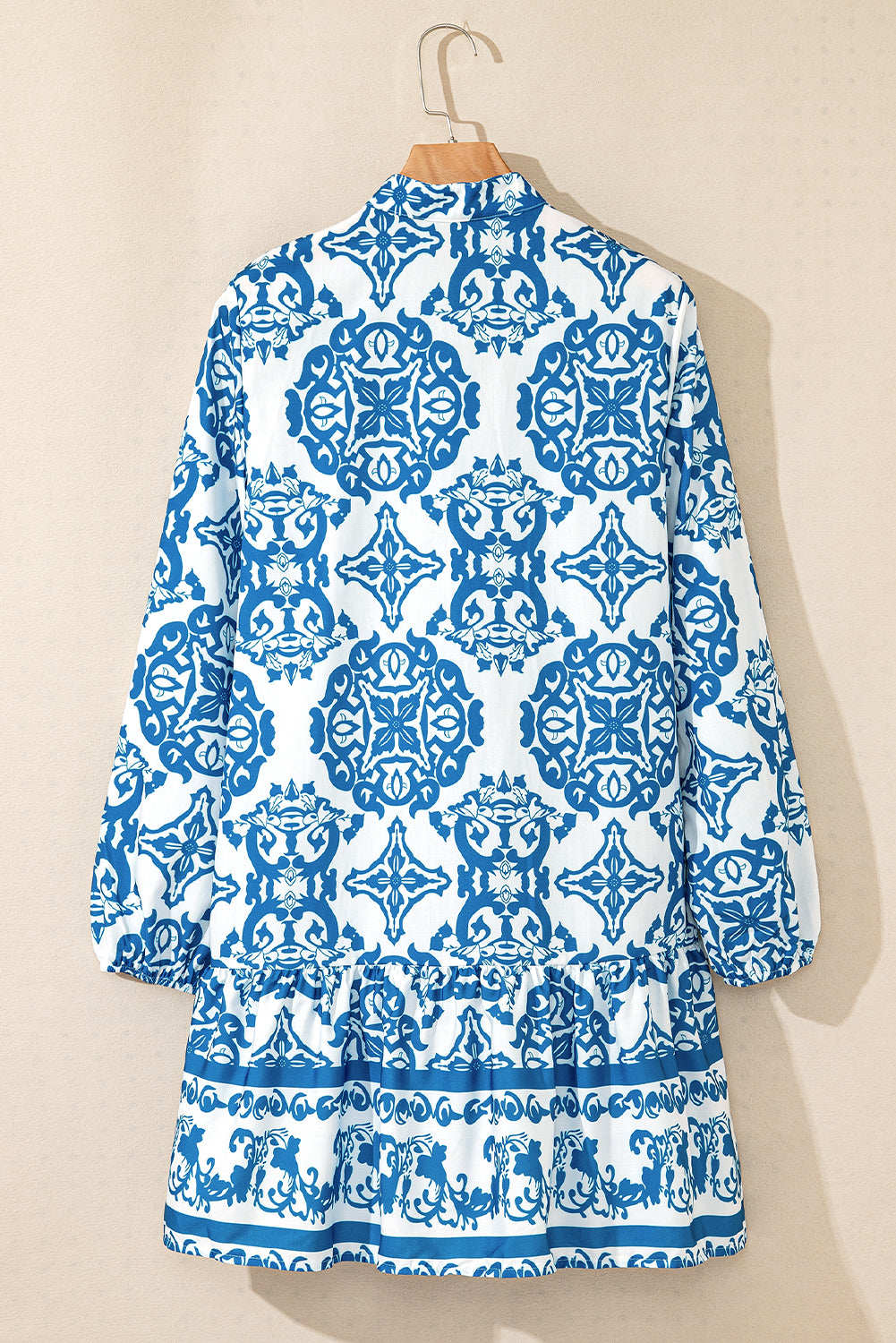 Tribal Print Button Up Notch Neck Loose Mini Dress | Sky Blue