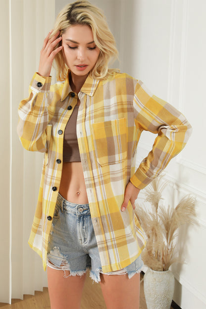 Plaid Button Up Patch Pocket Shirt | Yellow