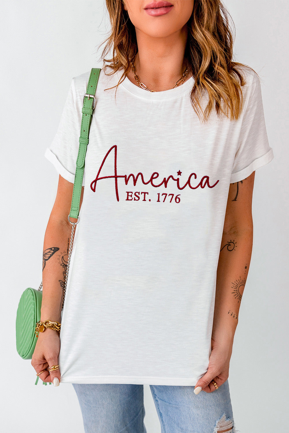 America Est.1776 Embroidered Graphic Tee | White