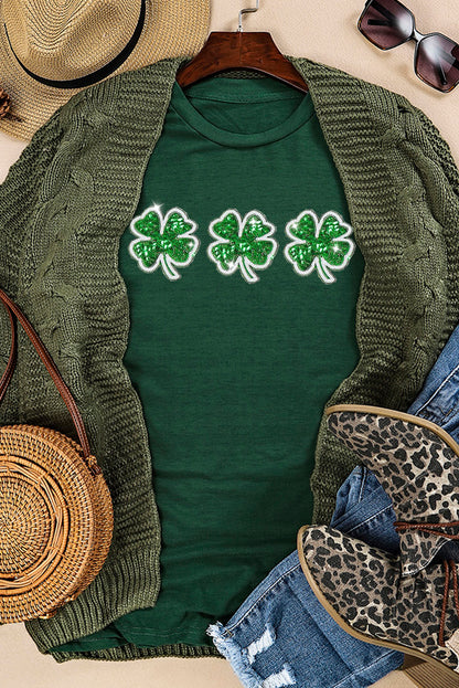 St Patrick Clover Patch Sequin Graphic T-Shirt | Green