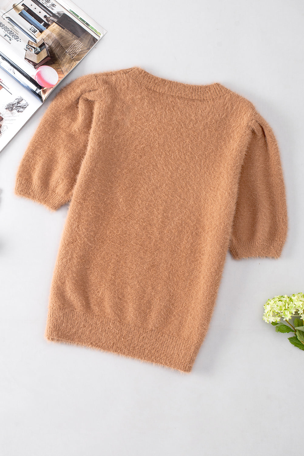 Fuzzy Short Sleeve Sweater | Light French Beige