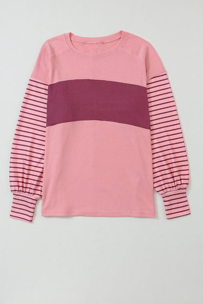 Colourblock Striped Bishop Sleeve Top | Peach Blossom