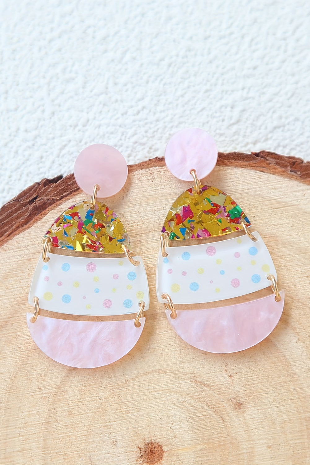 Cute Printed Easter Egg Shape Drop Earrings | Pink