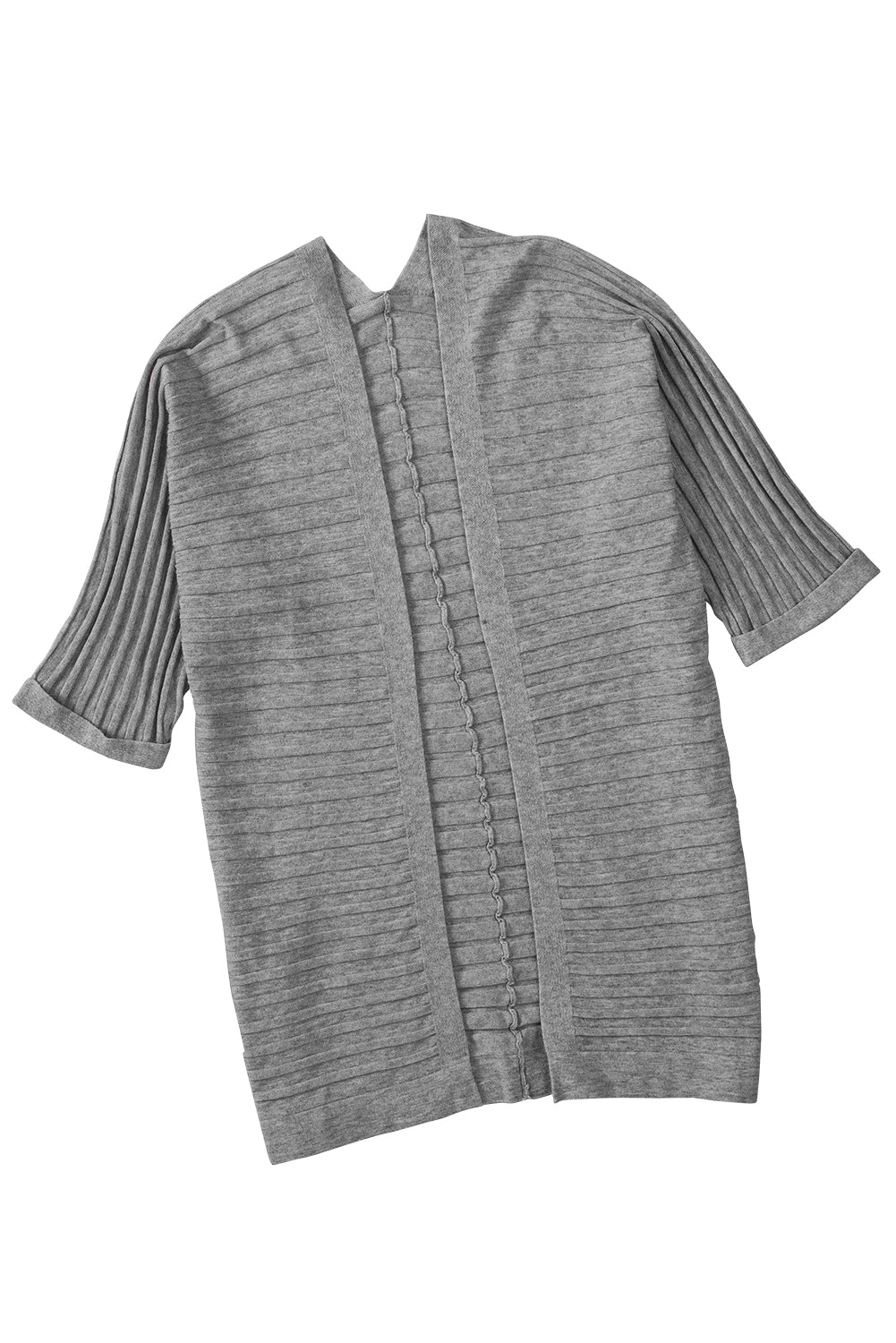 Ribbed Open Front Knit Cardigan | Gray