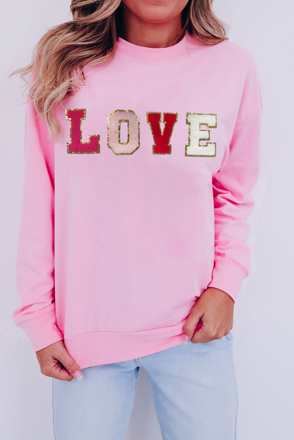 Pink Valentine LOVE Chenille Embroidered Sweatshirt