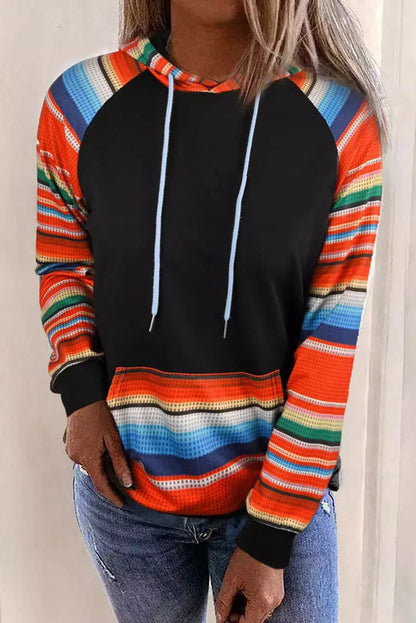 Colourful Striped Patchwork Kangaroo Pocket Hoodie | Multicolour