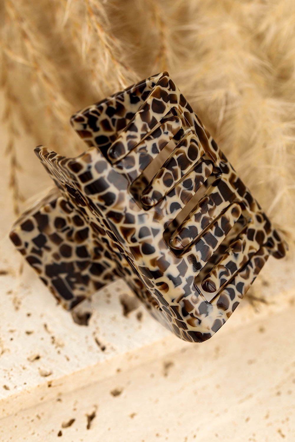 Leopard Print Cutout Square Claw Clip | White