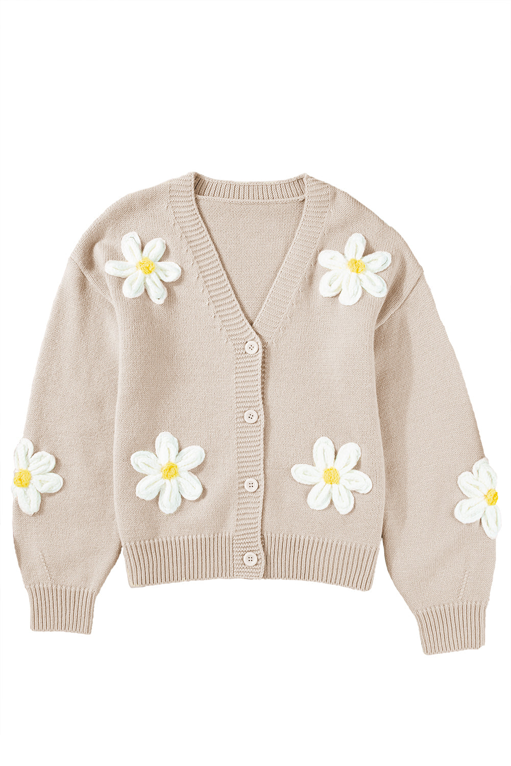 Elegant Flower Decor Button Front Cardigan | Parchment