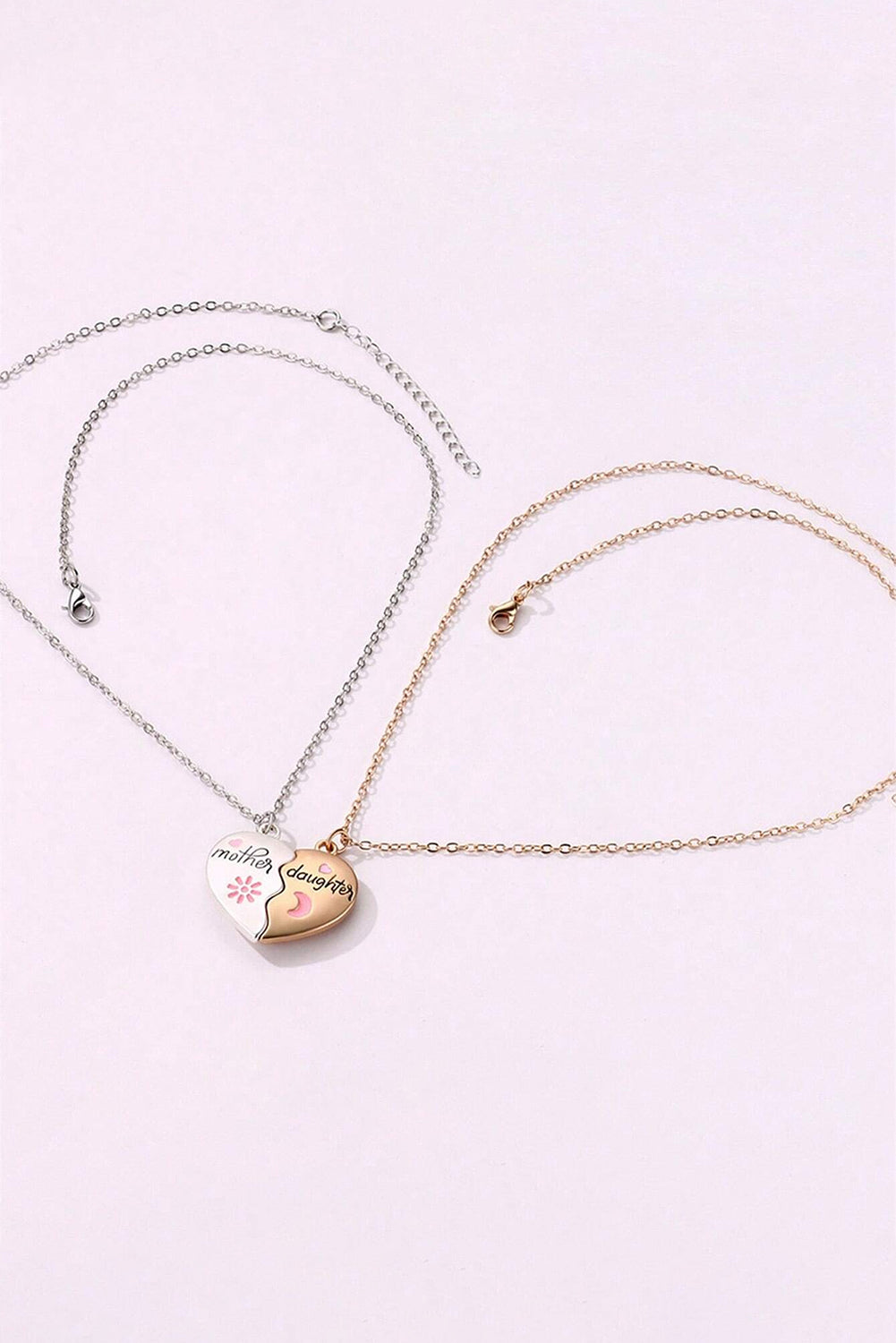 2Pcs Mother & Daughter Magnetic Heart Necklace | White