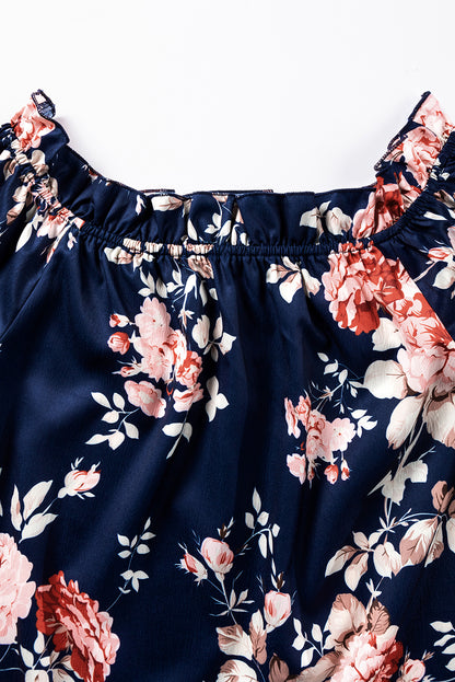 Ruffle Off Shoulder Flounce Sleeve Floral Blouse | Blue