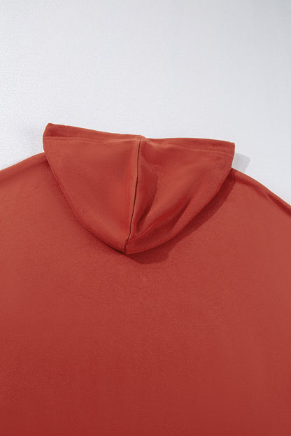 Drop Shoulder Pocketed Baggy Drawstring Hoodie | Red Clay