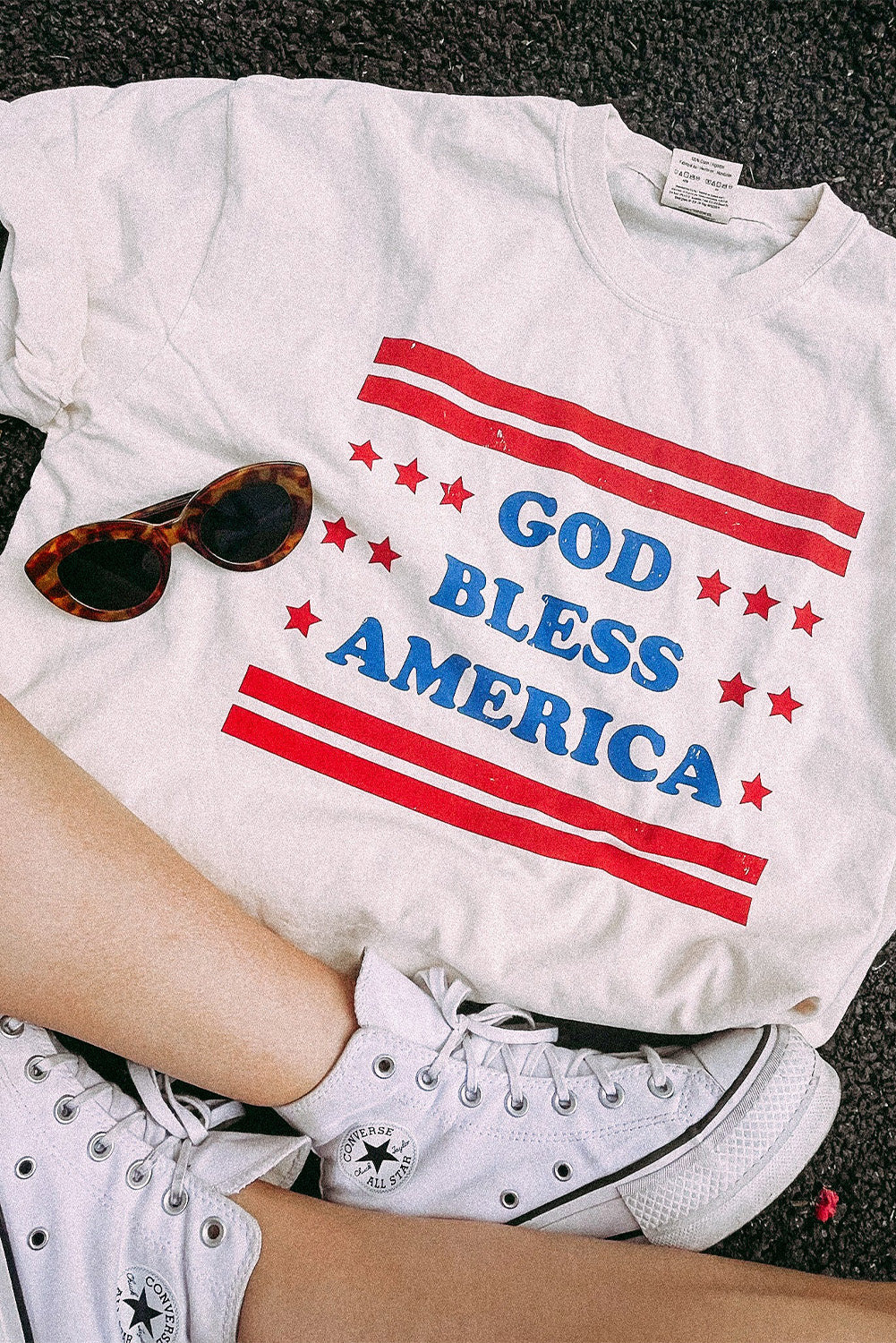 God Bless American Star And Stripe Graphic Tee | White