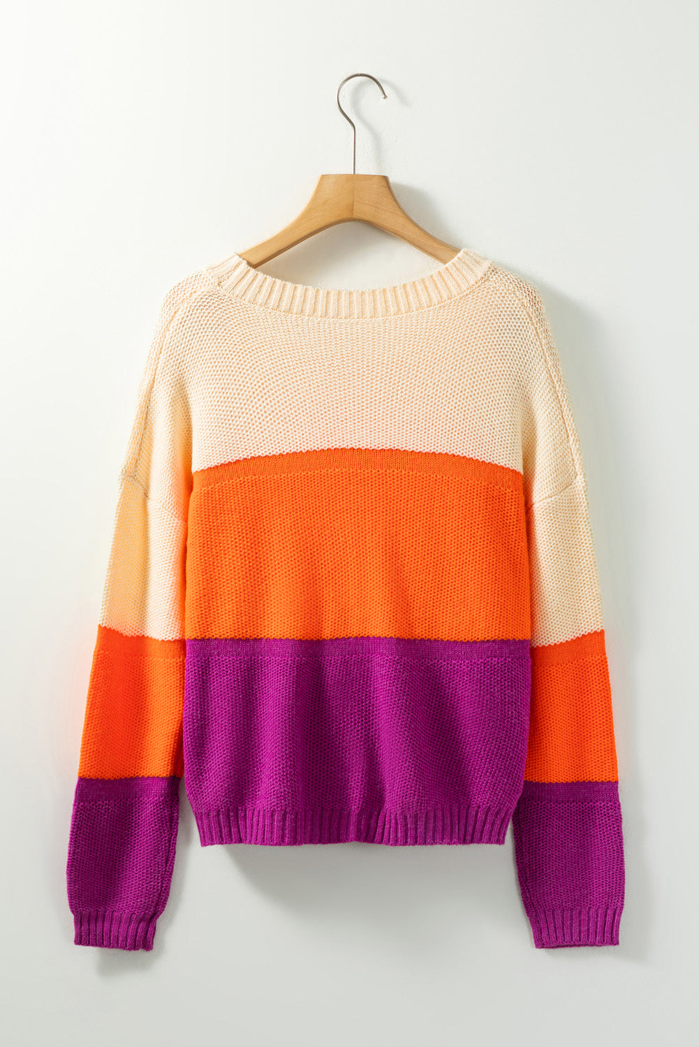 Colour Block Drop Shoulder Round Neck Knit Sweater | Multicolour