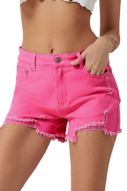 Distressed Slim Fit High Waist Denim Shorts | Rose