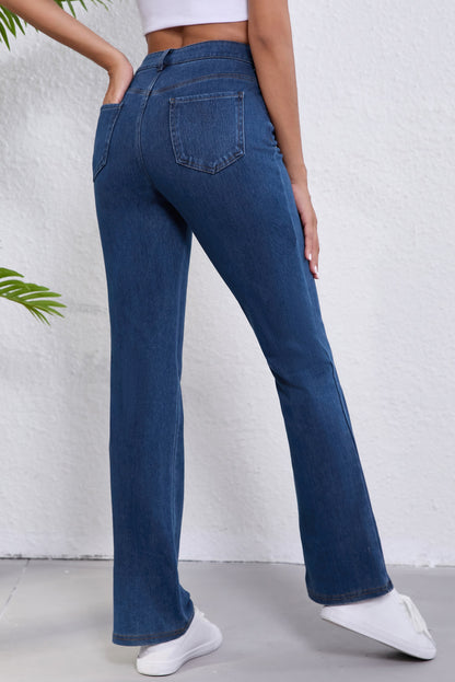 Mid Waist Stretchy Knit Casual Bootcut Jeans | Ashleigh Blue