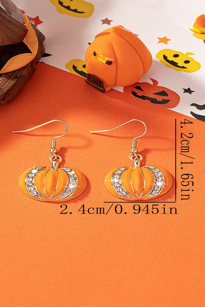 Halloween Rhinestone Pumpkin Hook Earrings | Orange