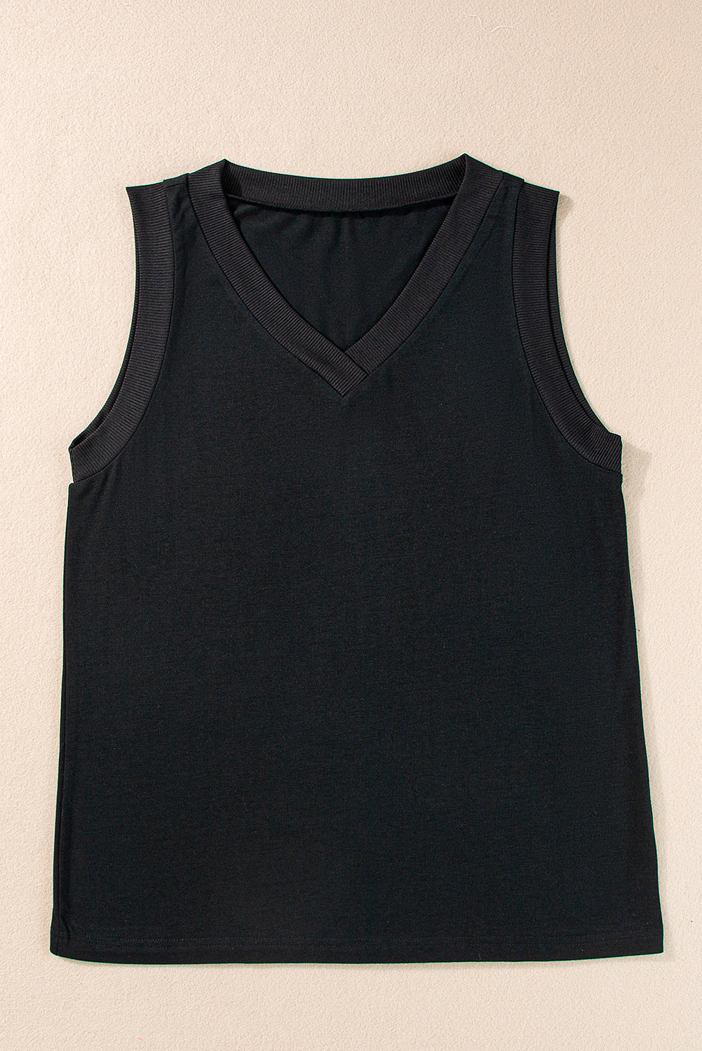 Ribbed V Neck Tank | Black